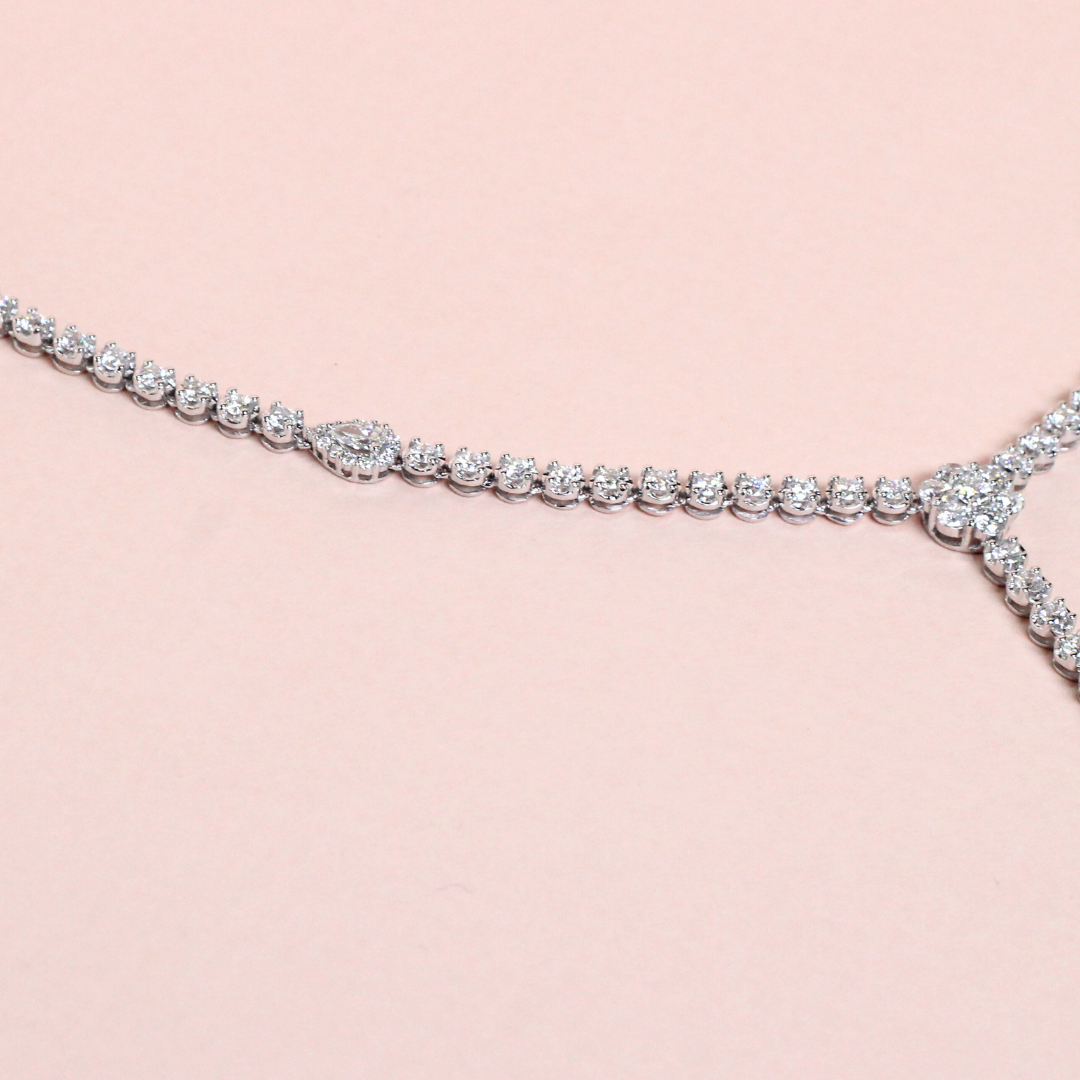 6.27cts Pear and Round cut Drop Tennis necklace