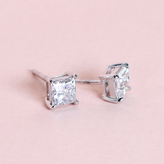 2.09cts Princess cut Lab-grown Solitaire Stud earrings