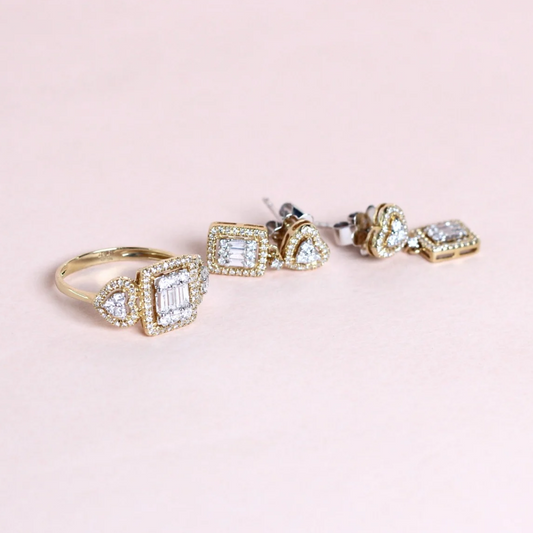 1.03cts Heart and Emerald illusion Drop set