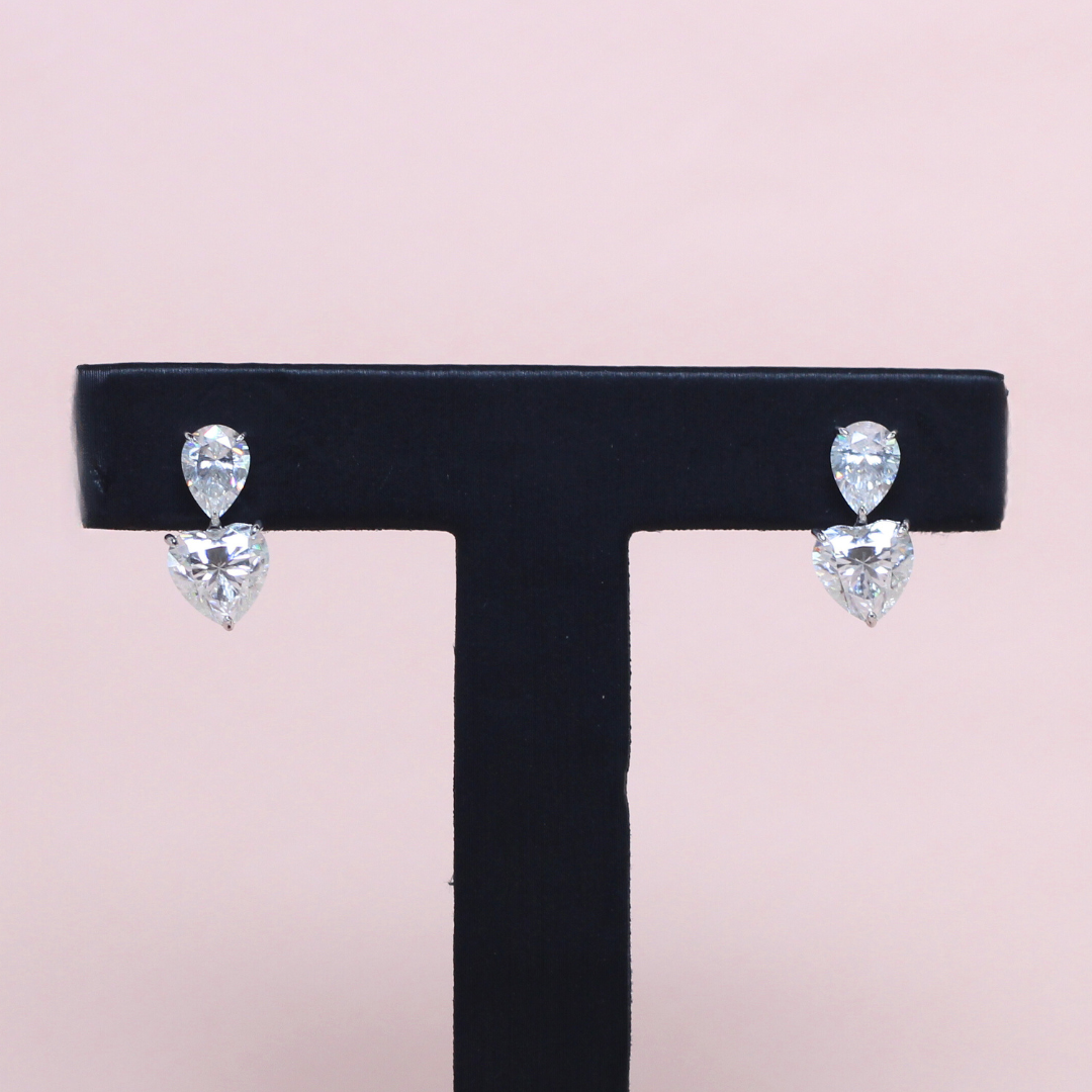 5cts Heart and Pear cut Moissanite Drop earrings