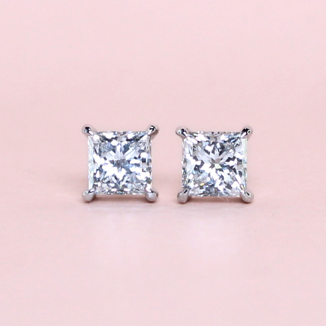 2.09cts Princess cut Lab-grown Solitaire Stud earrings
