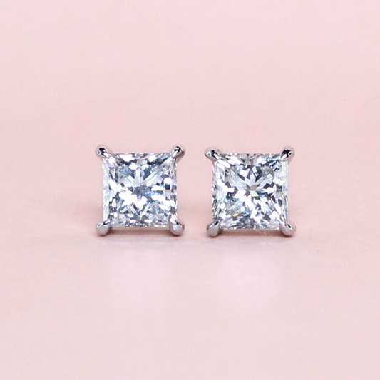 2.09cts Princess cut Lab-grown Solitaire Stud earrings