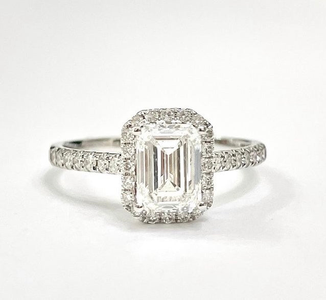 1.5ct Emerald cut Lab-grown Pavé  ring with Halo
