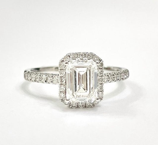 1.5ct Emerald cut Lab-grown Pavé  ring with Halo