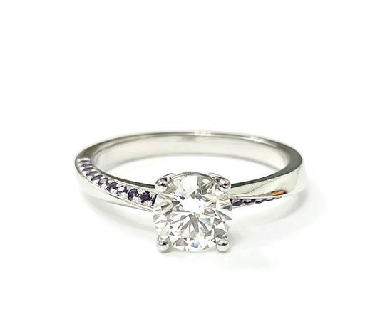 1.23ct Round cut Lab-grown ring with Amethyst side stones