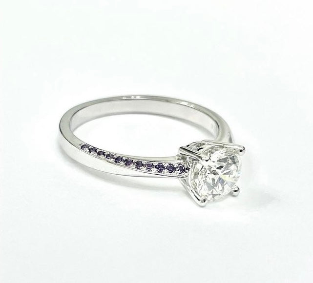 1.23ct Round cut Lab-grown ring with Amethyst side stones