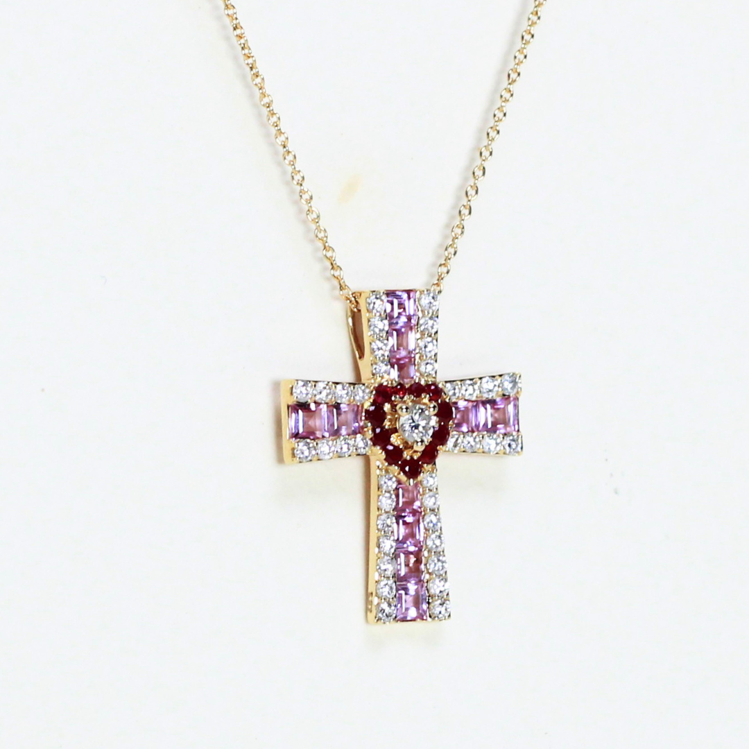 .50cts Pink Sapphire Cross necklace