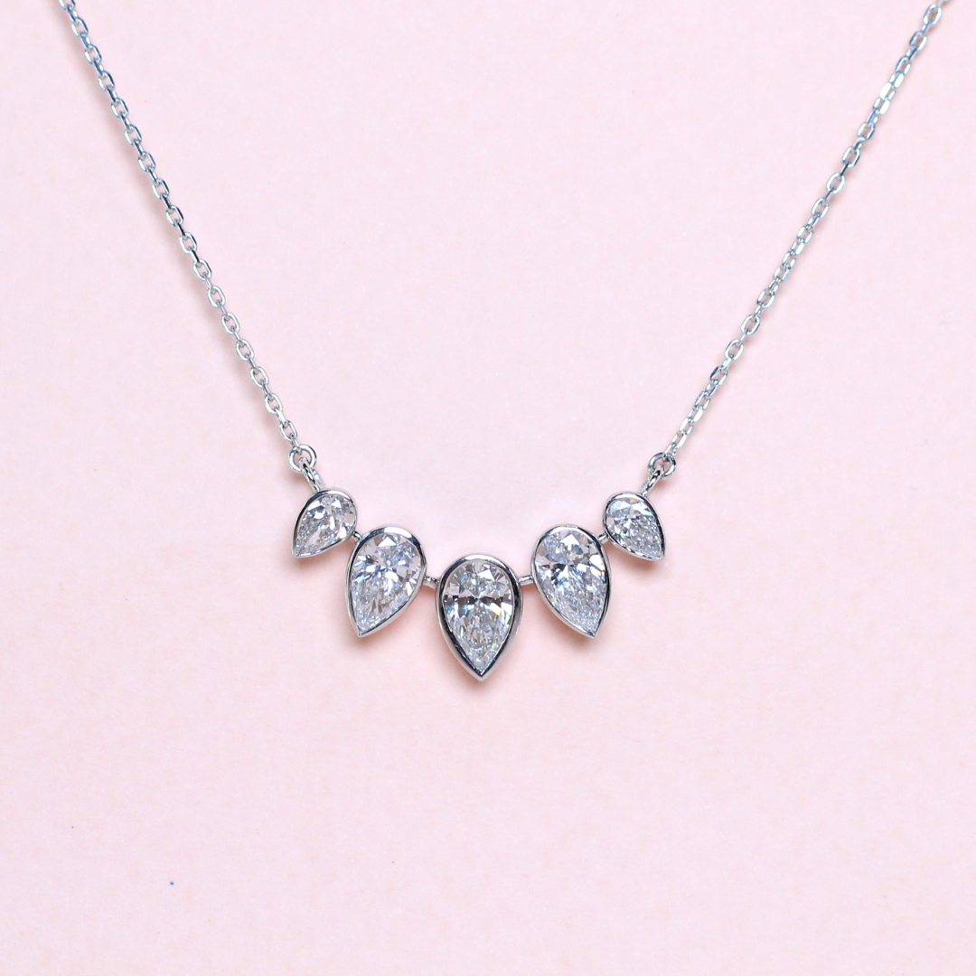 3.08cts Pear cut Lab-grown Graduading Bezeled necklace