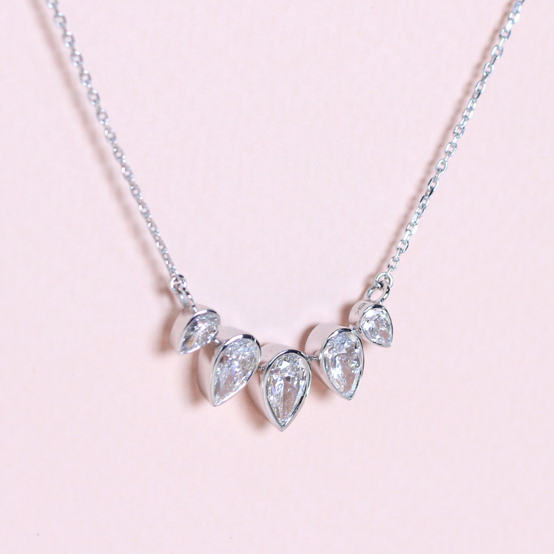 3.08cts Pear cut Lab-grown Graduading Bezeled necklace