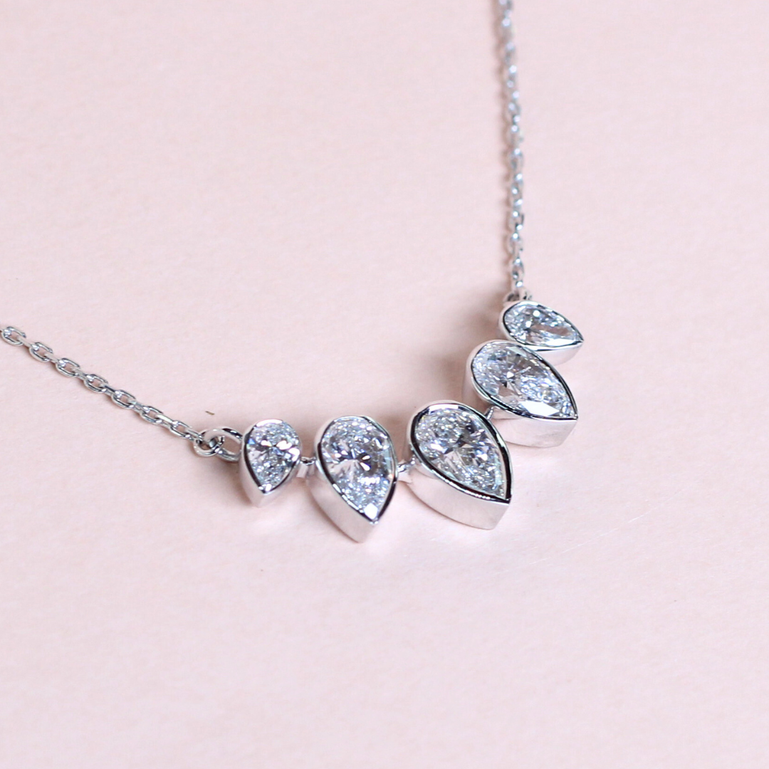 3.08cts Pear cut Lab-grown Graduading Bezeled necklace
