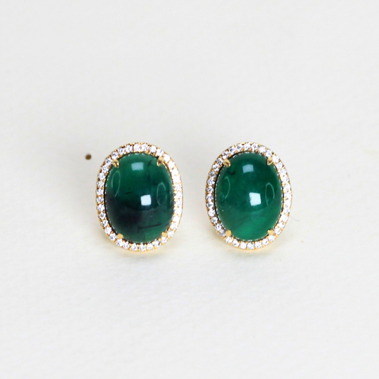8.94cts Oval cut Emerald Cabochon stud earrings