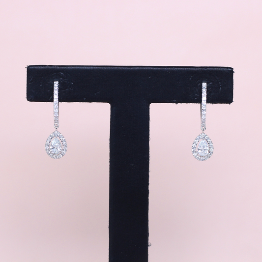 1.02cts Pear cut Lab-grown dangling earrings with halo
