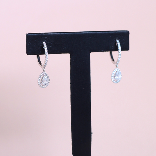1.02cts Pear cut Lab-grown dangling earrings with halo