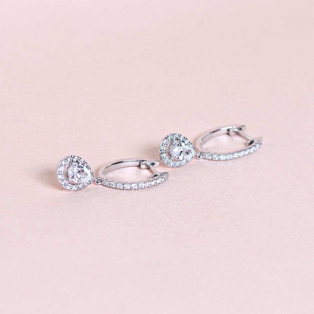 1.02cts Pear cut Lab-grown dangling earrings with halo