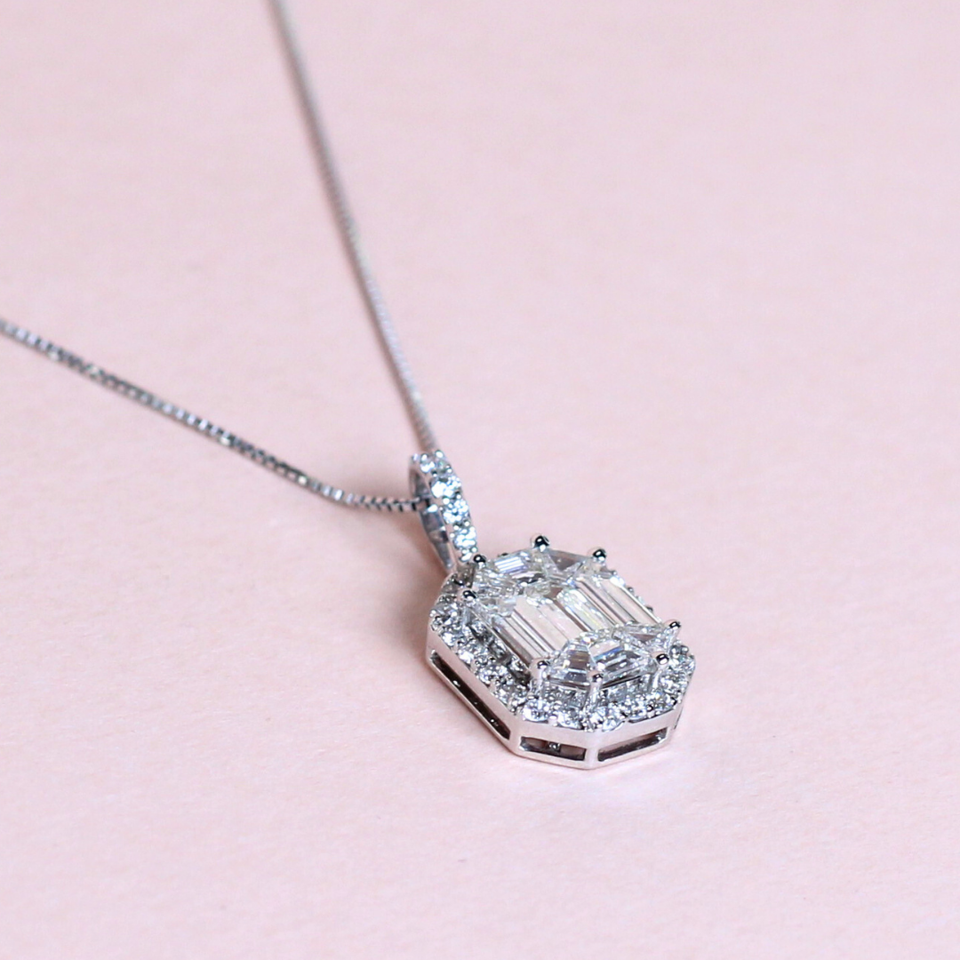 1cts Pie cut necklace with halo