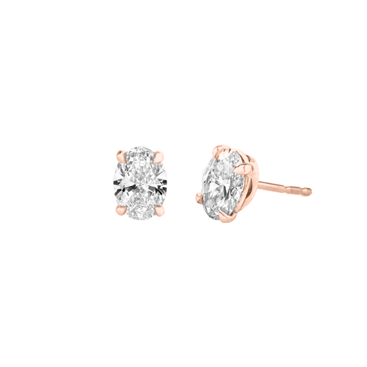 Oval Solitaire Diamond Stud Earrings