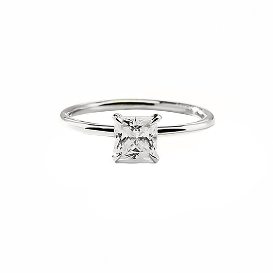 Princess Cut Diamond Ring In Plain Band Setting