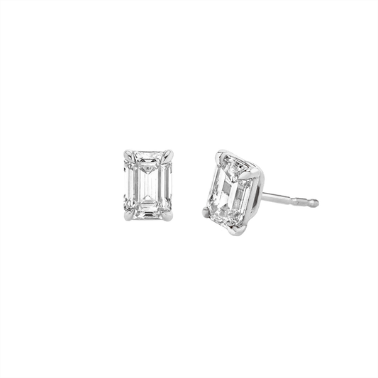 Emerald Solitaire Diamond Stud Earrings