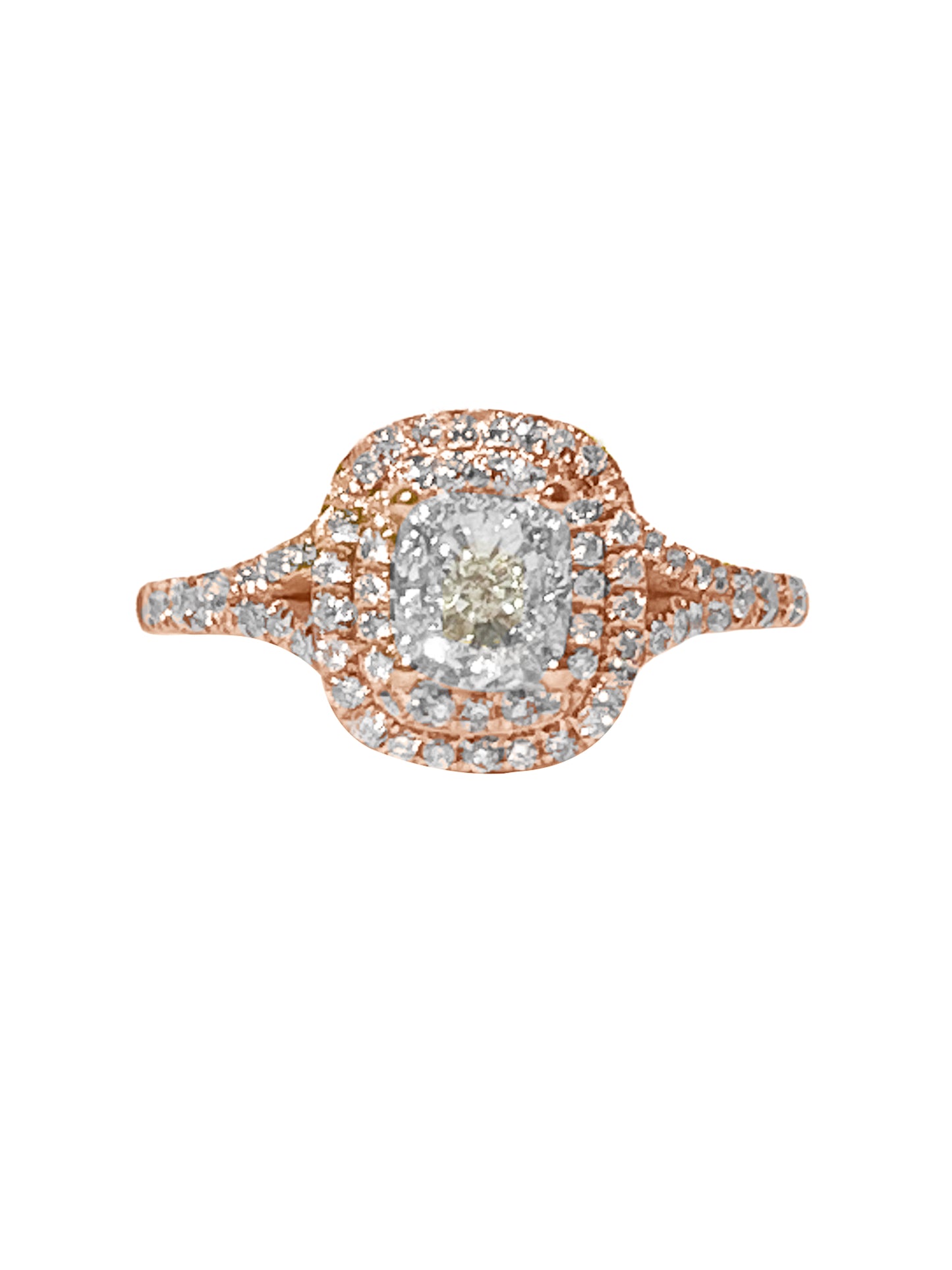 1.40cts Cushion cut illusion Pavé ring with double Halo