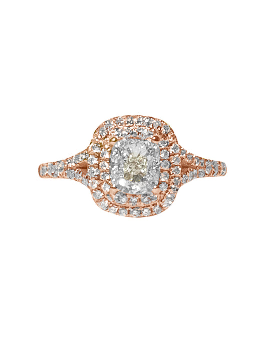 1.40cts Cushion cut illusion Pavé ring with double Halo