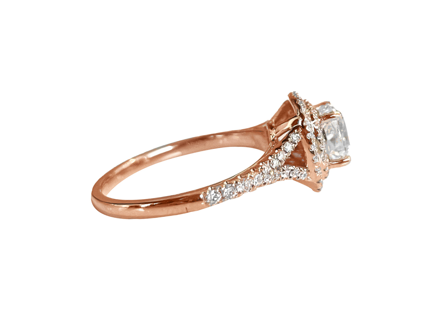 1.40cts Cushion cut illusion Pavé ring with double Halo