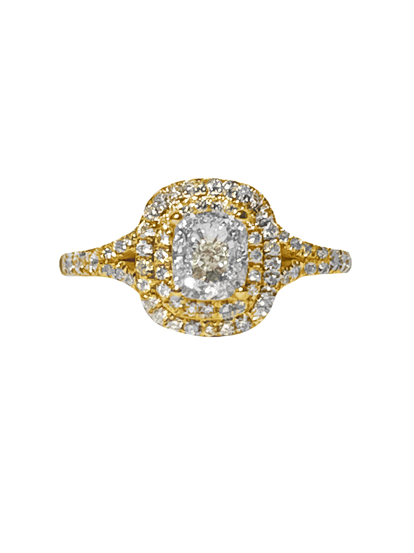 1.40cts Cushion cut illusion Pavé ring with double Halo