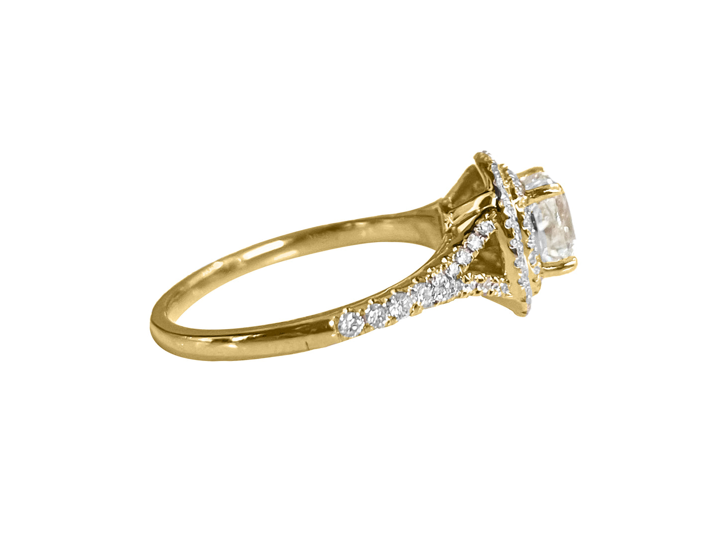 1.40cts Cushion cut illusion Pavé ring with double Halo