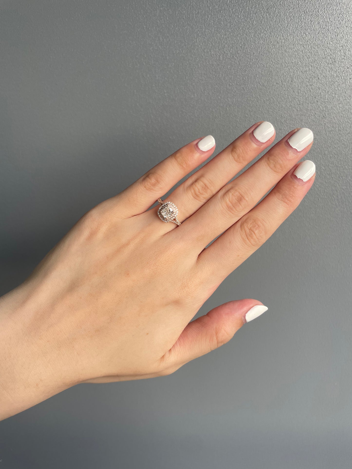 1.40cts Cushion cut illusion Pavé ring with double Halo