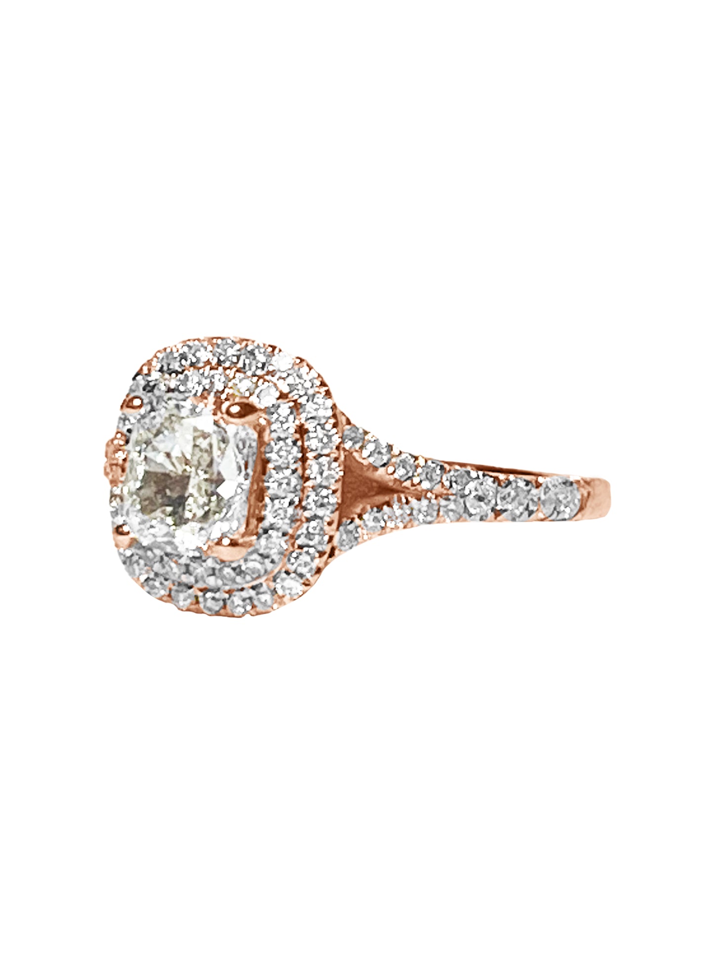 1.40cts Cushion cut illusion Pavé ring with double Halo