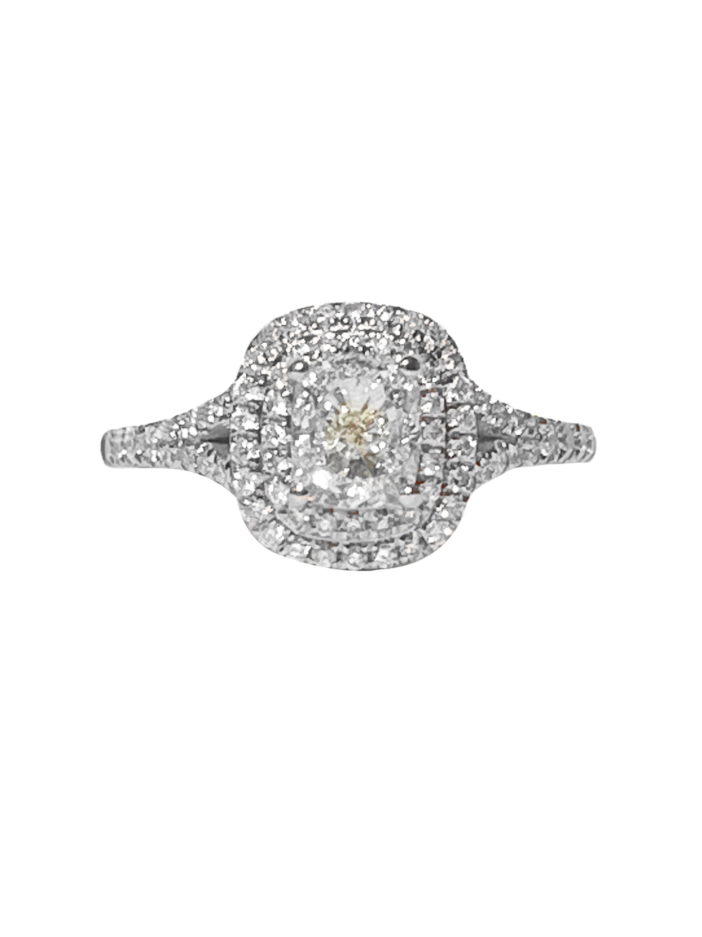 1.40cts Cushion cut illusion Pavé ring with double Halo