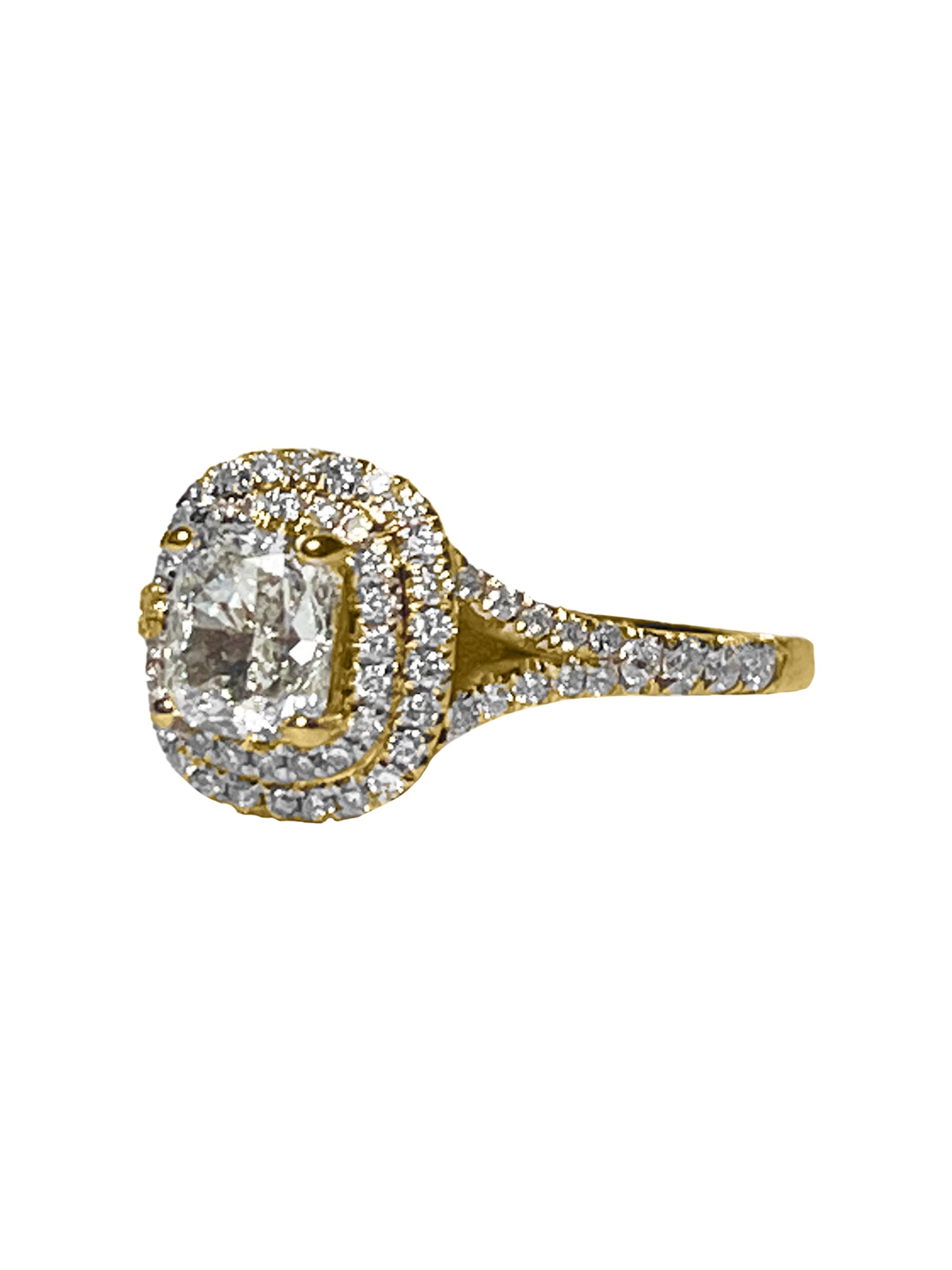 1.40cts Cushion cut illusion Pavé ring with double Halo