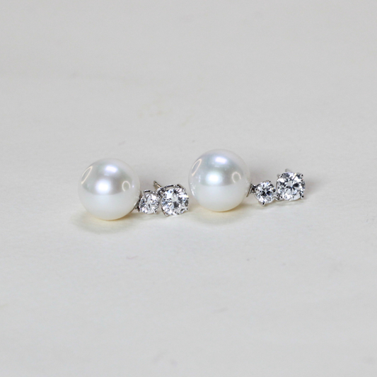 10mm Pearl with Round cut diamonds earrings