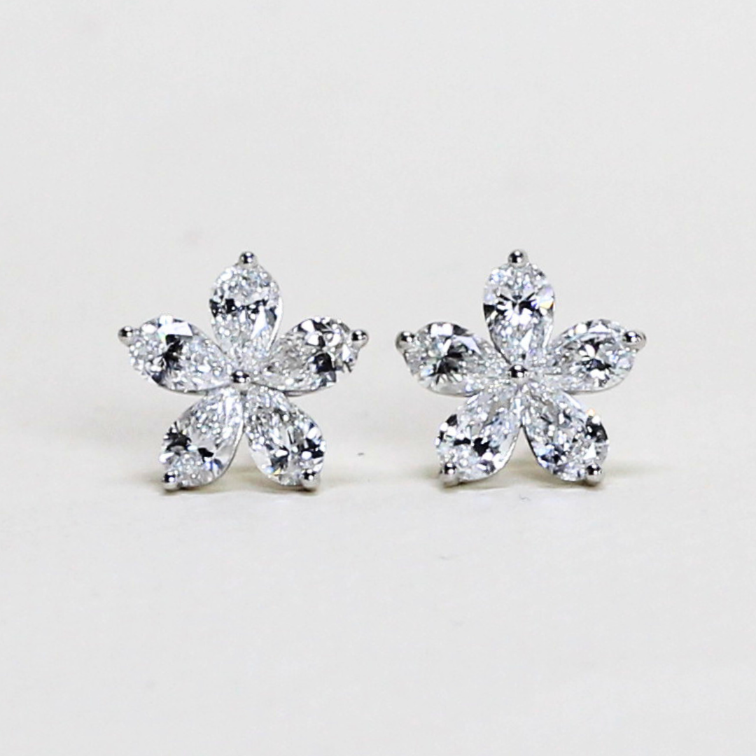 1.80cts Pear cut lab-grown Flower stud earrings