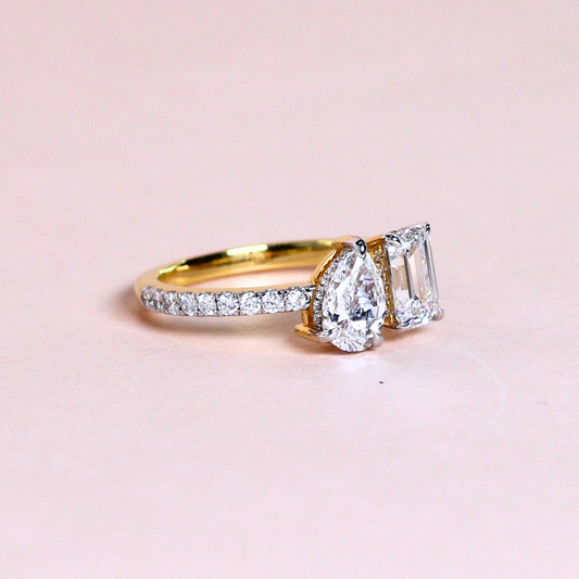 2.23cts Lab-grown Toi et Moi  ring with hidden halo