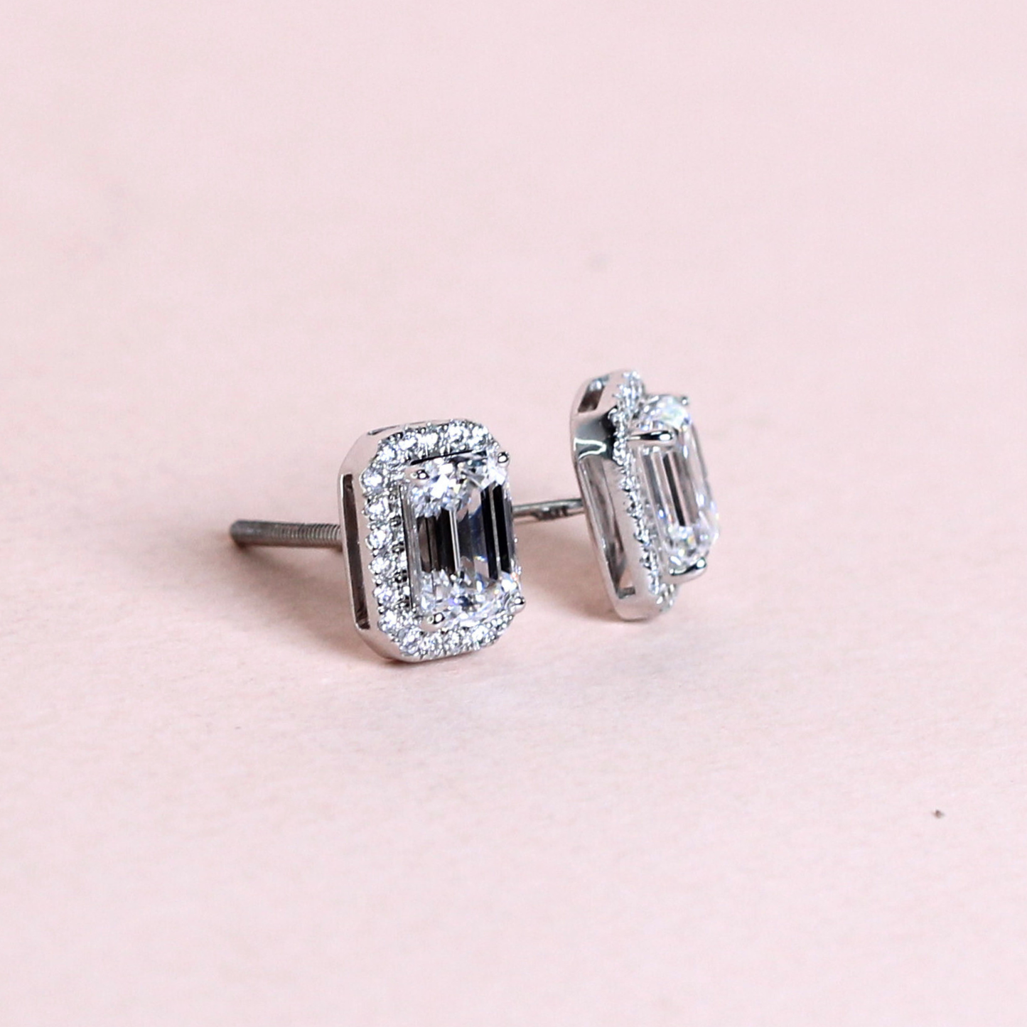 2.27cts Emerald cut Lab-grown Stud earrings with halo