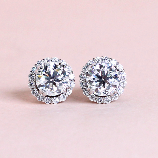 2.32cts Round cut stud earrings with detachable halo