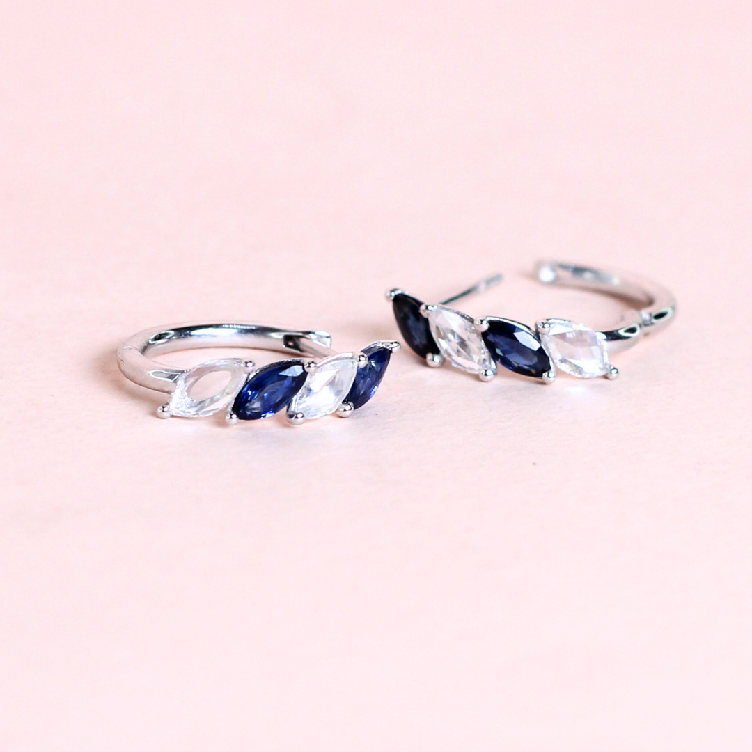 .91cts Marquise cut Sapphire and Diamond Huggie earrings