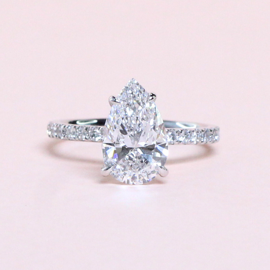 2ct Pear Brilliant lab-grown diamond platinum ring with hidden halo