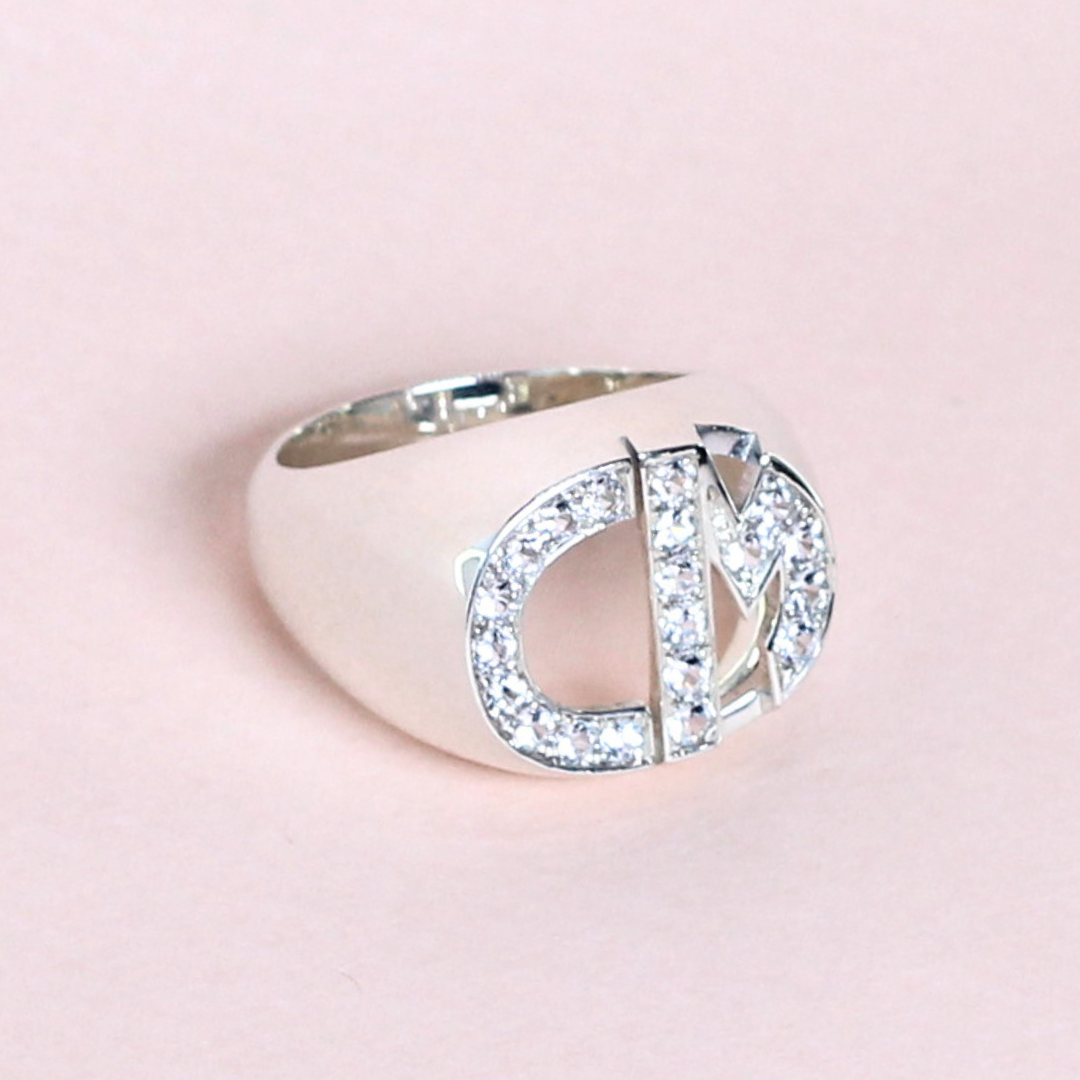 Initials diamond statement ring