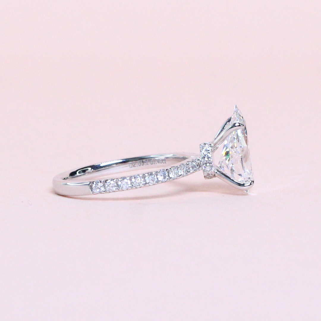 2ct Pear Brilliant lab-grown diamond platinum ring with hidden halo