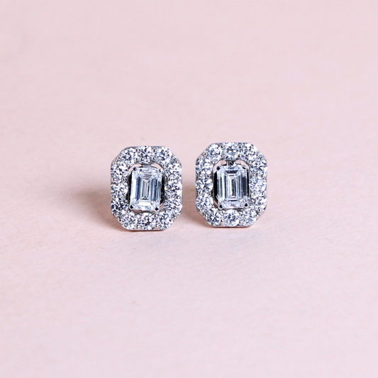 1.72cts Emerald cut Lab-grown Stud earrings with detachable halo