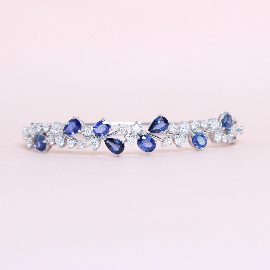 Sapphire and diamond cluster bangle