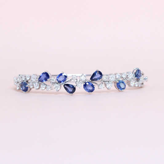 Sapphire and diamond cluster bangle