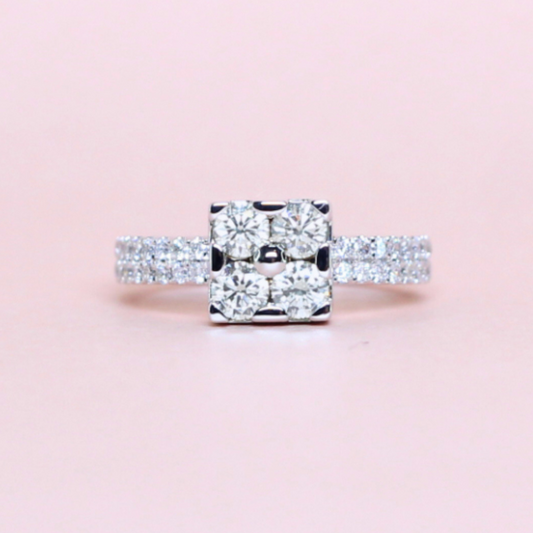 .93cts 4 Stone Center Double Pavé Diamond Ring