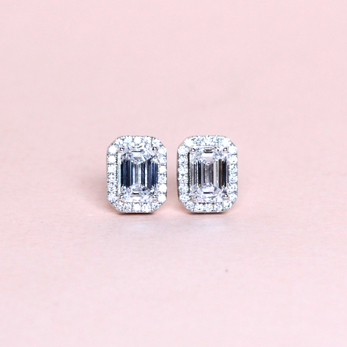 2.27cts Emerald cut Lab-grown Stud earrings with halo