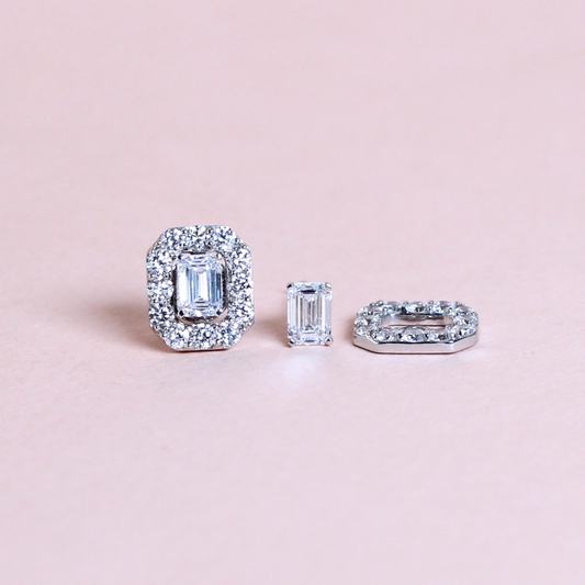 1.72cts Emerald cut Lab-grown Stud earrings with detachable halo