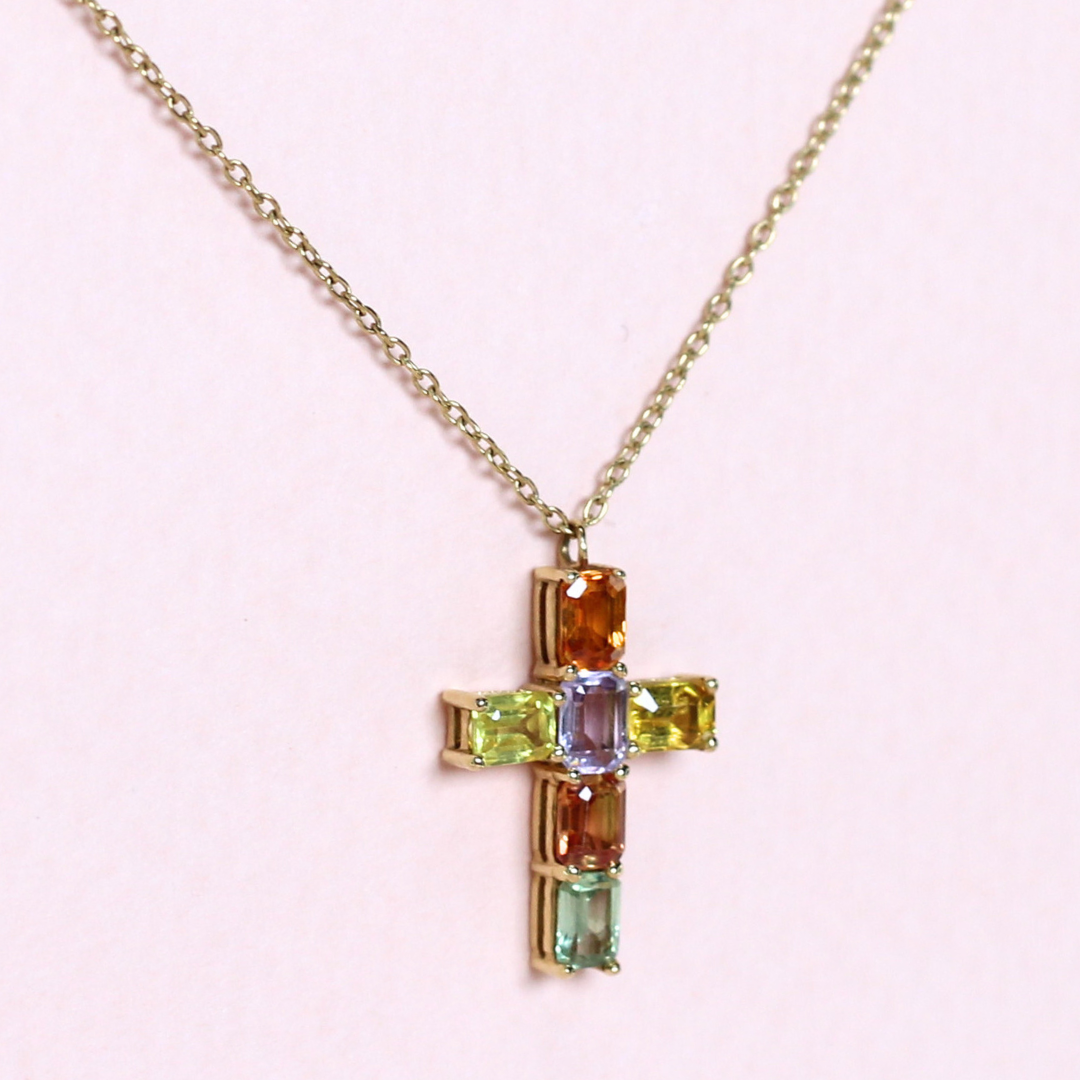 1.60cts Multi-colored sapphire Cross necklace