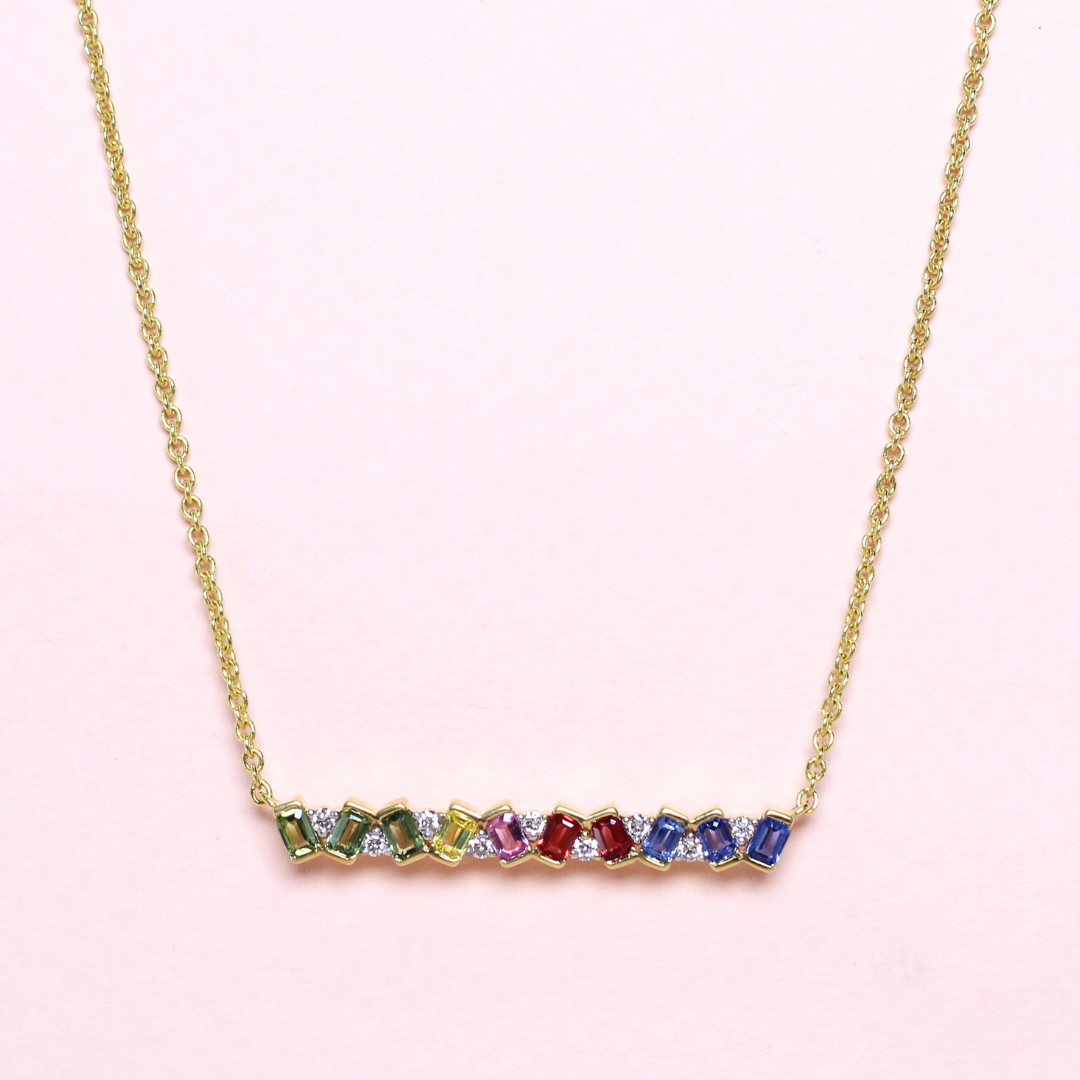 1.07cts Multicolored Sapphire Bar necklace