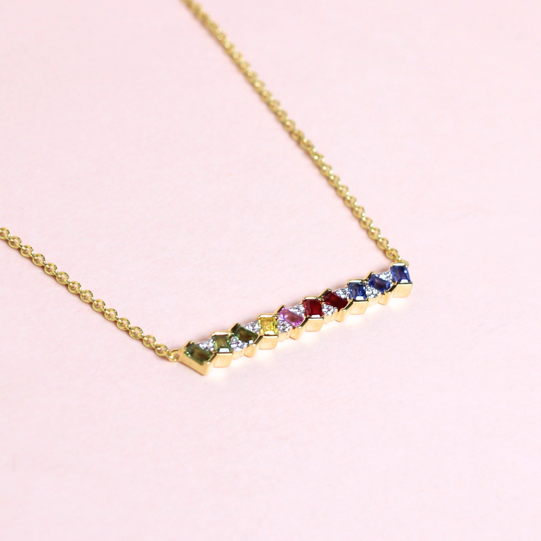1.07cts Multicolored Sapphire Bar necklace