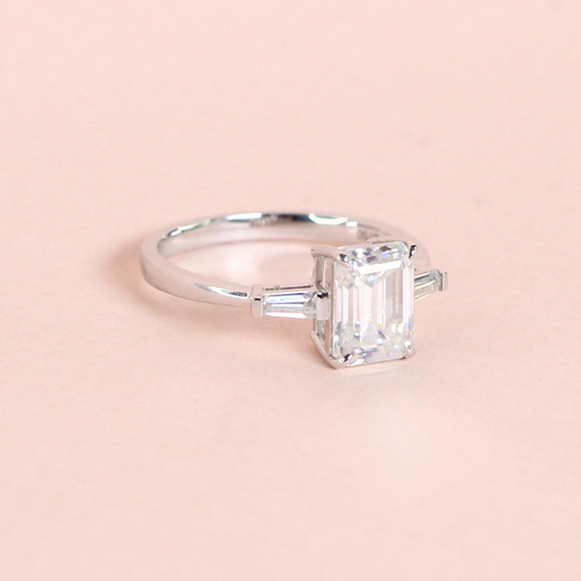2ct Emerald cut Moissanite ring with baguette side stones